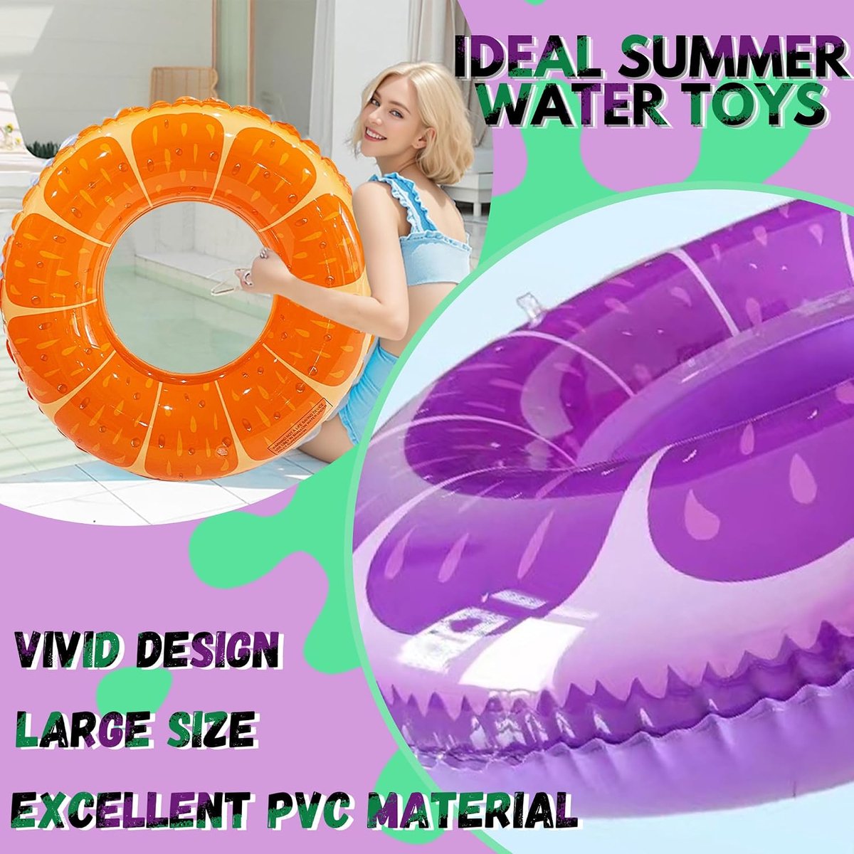 Zwembad Speelgoed Kit, 5 Stuks, Drijvende Ringen | Opblaasbaar Fruit, 90cm, Water Bal met Inflator, Voor Zwembad Water Strand, Voor Kinderen Volwassenen