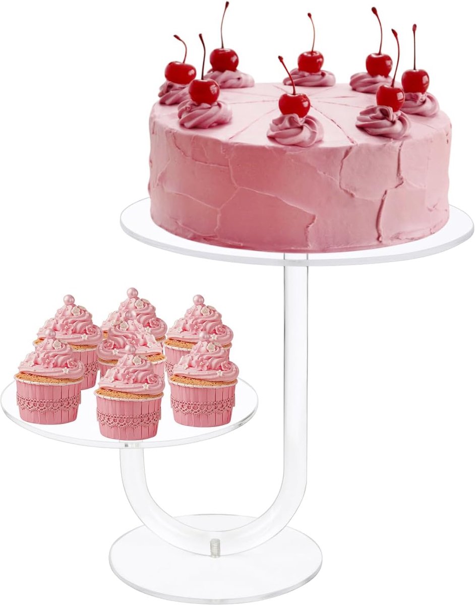 2 Tier Cake Stand Clear Acryl Cupcake Display Houder Dessert Gebak Toren voor Bruiloften, Verjaardagen, Verjaardagen, Babyborrels (20,5 cm en 25,5 cm)