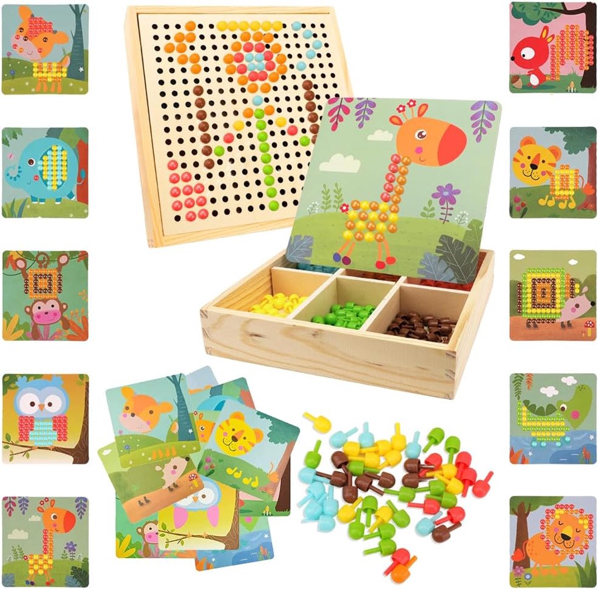 Mozaïek Steekspel, Educatief Steekspel van 2, 3, 4, 5 Jaar, Knutselset Voor Kinderen, Pegboard met 240 Steekkralen, Montessori Speelgoed, Ideaal Cadeau voor Kinderen Jongens Meisjes (Bos)