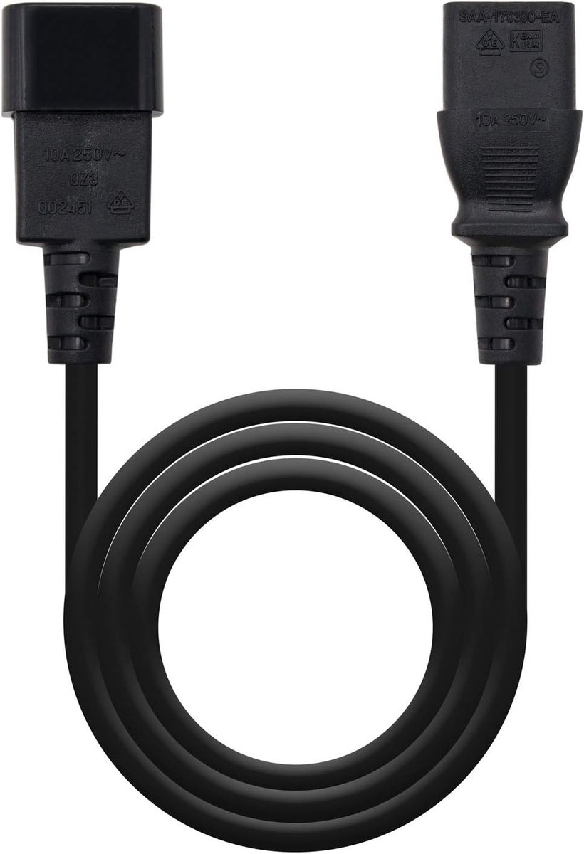10.22.0203 - netkabel voor CPU of monitor, C13/H-C14/M, 100% koper AWG18, zwart, 3,0 mts