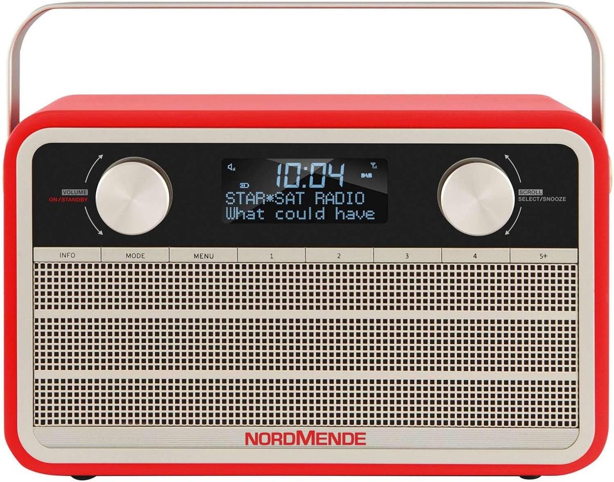 SnelShoppen - DAB+ Radio Retro Design Met 24 Uur Accu, AUX In, Alarmklok, Snooze Functie, Hoofdtelefoonaansluiting, Rood