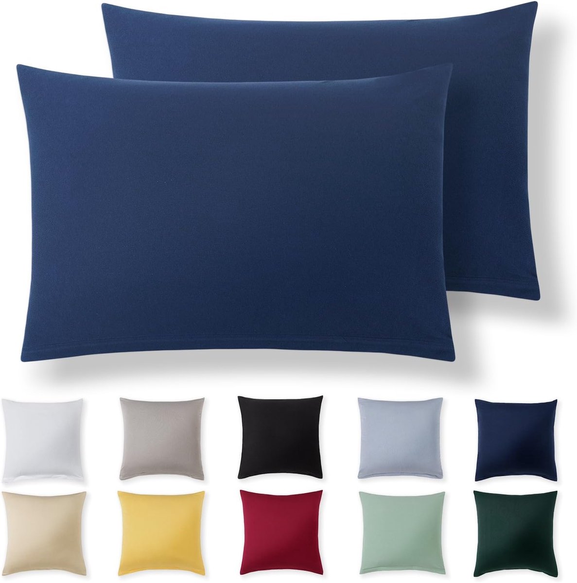 SnelShoppen - Set van 2 Kussenhoezen 30 x 50 cm - Blauw - 100% Jersey Katoen - Super Zachte Kussenhoezen met Rits - Ideaal voor Woonkamer, Slaapkamer,