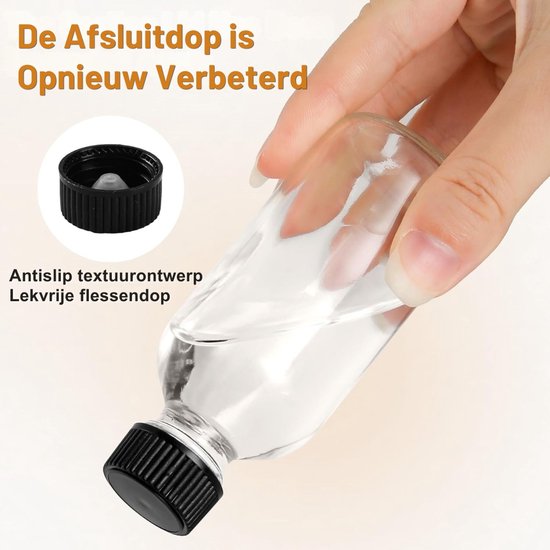Dailygoods - Set van 12 Mini Glazen Bottles 60ml - Met Deksels voor Essentiële Olie en Shots — afbeelding 5