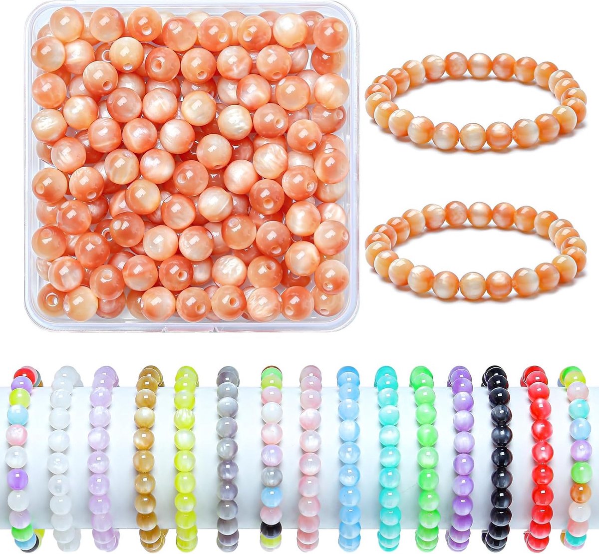 Kralen voor armbanden, 200 stuks macaron edelstenen, glazen kralen om te rijgen, sieraden zelf maken, monochrome knutselkralen, boxset