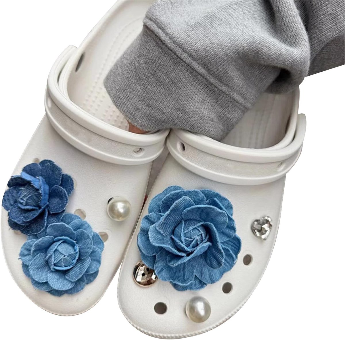 7 stuks denim-bloem schoenstekers voor Crocs, Anstecker, pins voor clogs, compatibel met Jibbitz, schoen voor Crocs-charms, decoratie, driedimensionaal, schoenaccessoires voor kinderen en