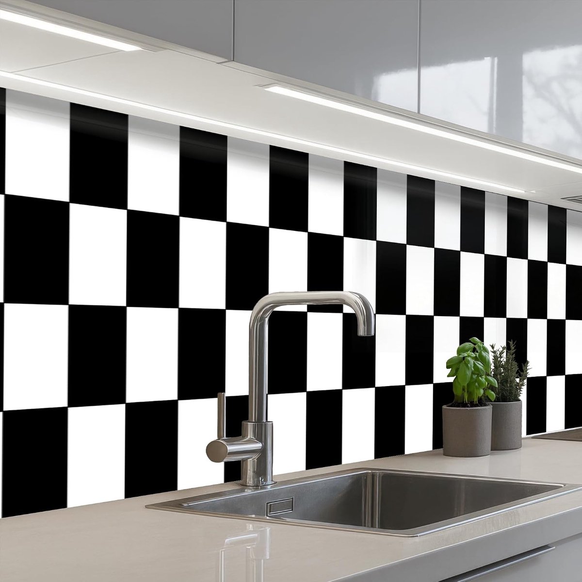 keukenachterwand 60x500 cm zelfklevend keuken decoratie accessories home kitchen spatscherm Schaakbord - Patronen - Zwart Wit