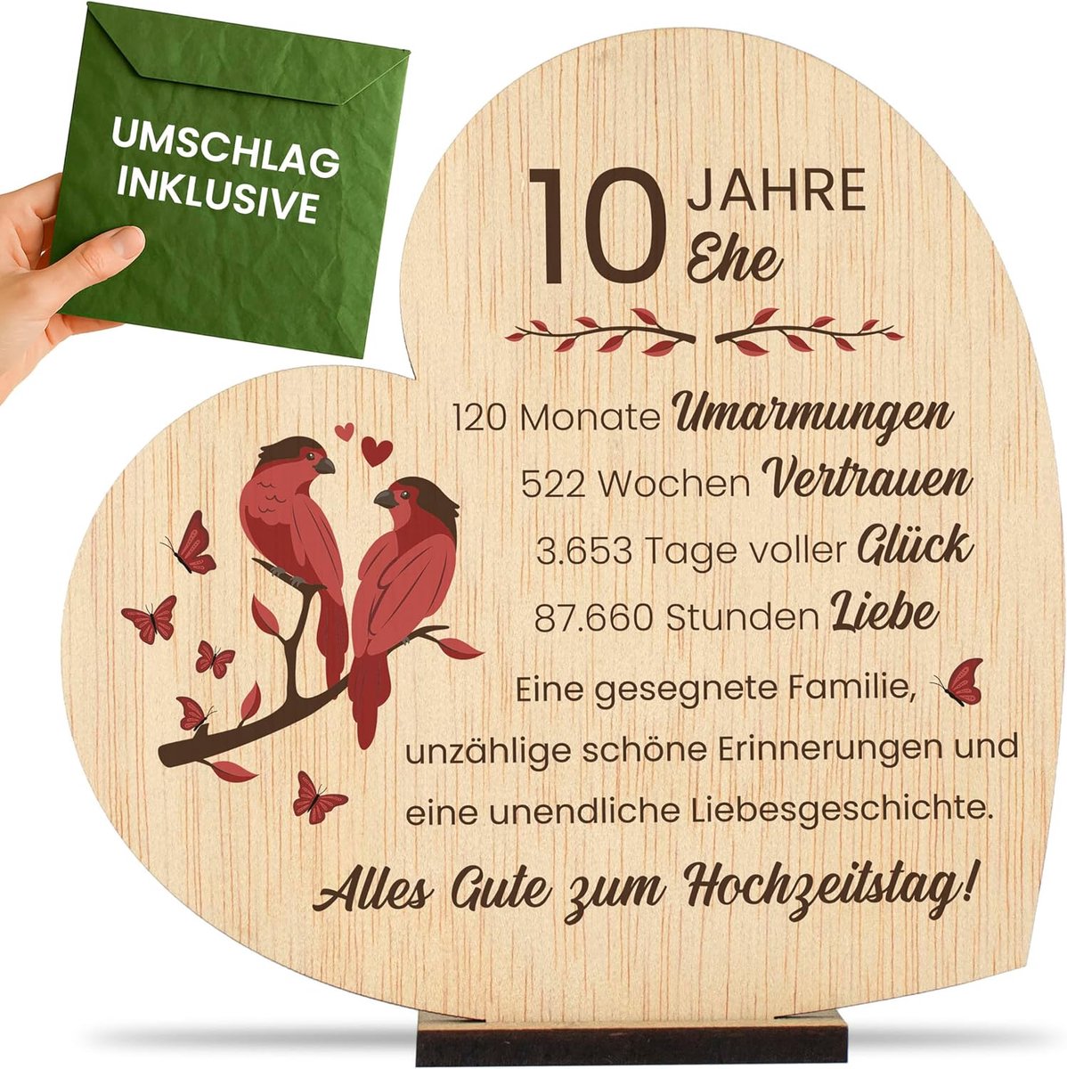 Geschenk zum 10. Hochzeitstag für Ehepaare Originelle Geschenkidee zum 10. Jahrestag für Mann & Frau Glückwunschkarte & Deko zum Jubiläum (10 Jahre)