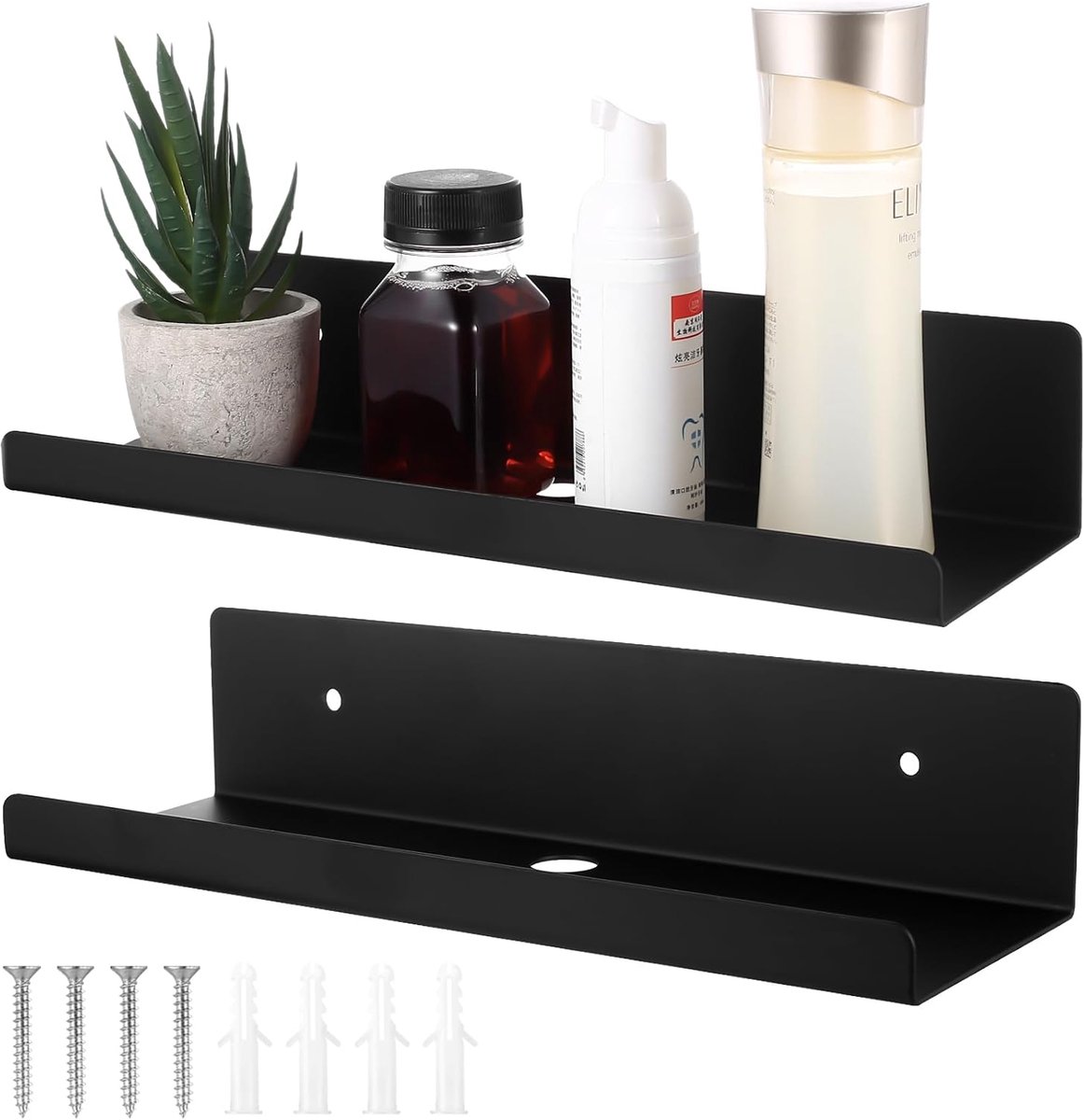 Zwevende planken, metalen fotolijst plank voor thuis slaapkamer keuken badkamer woonkamer kantoor figuren planten display (11,8 x 3,9 x 2,4 inch, zwart)