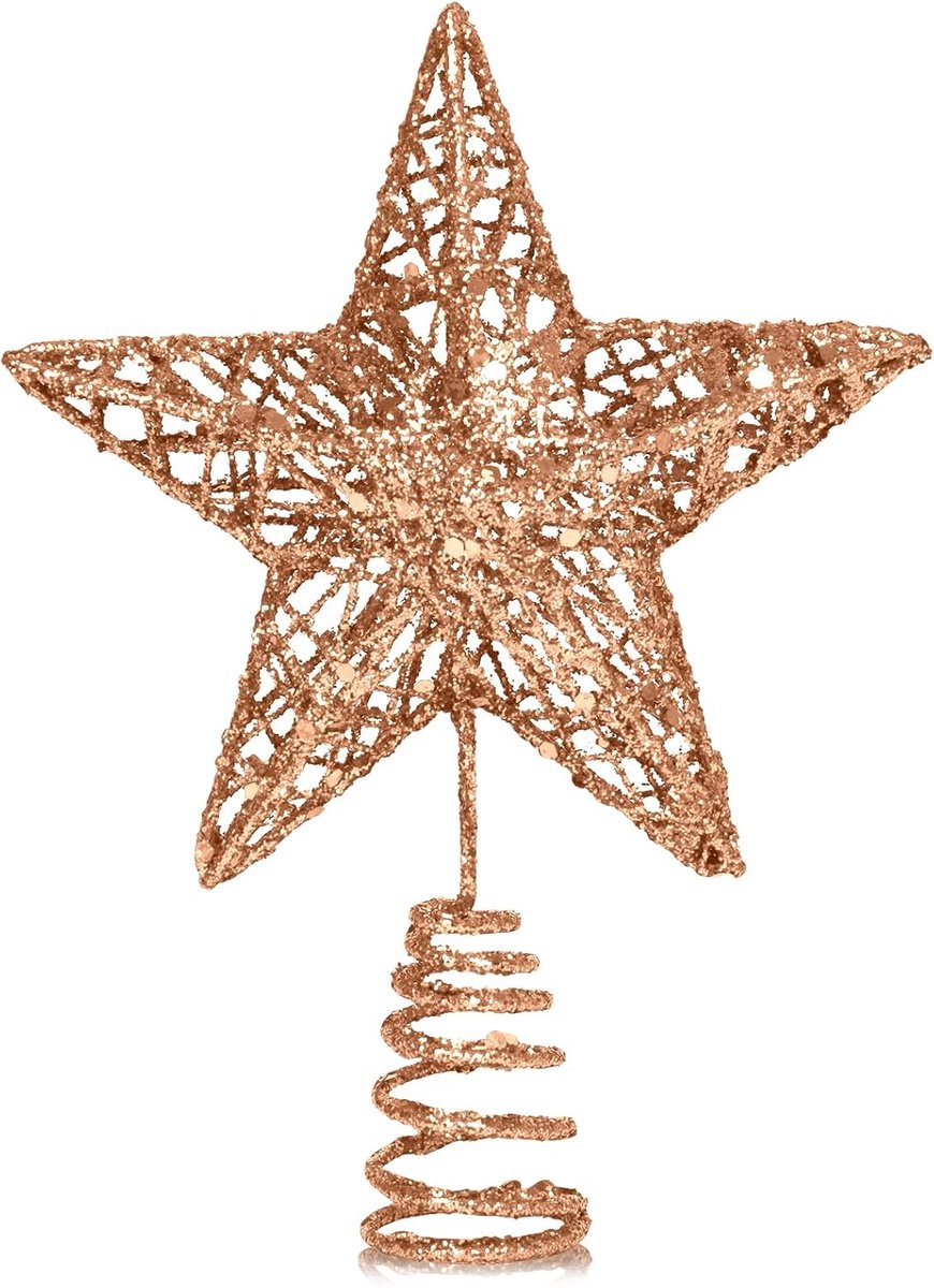 grote ster, glitter, 3D metallic, kerstboompiek, dennenboom, punt, ster voor kerstboom, kerstboomversiering, 25 x 20 cm (champagne, L)
