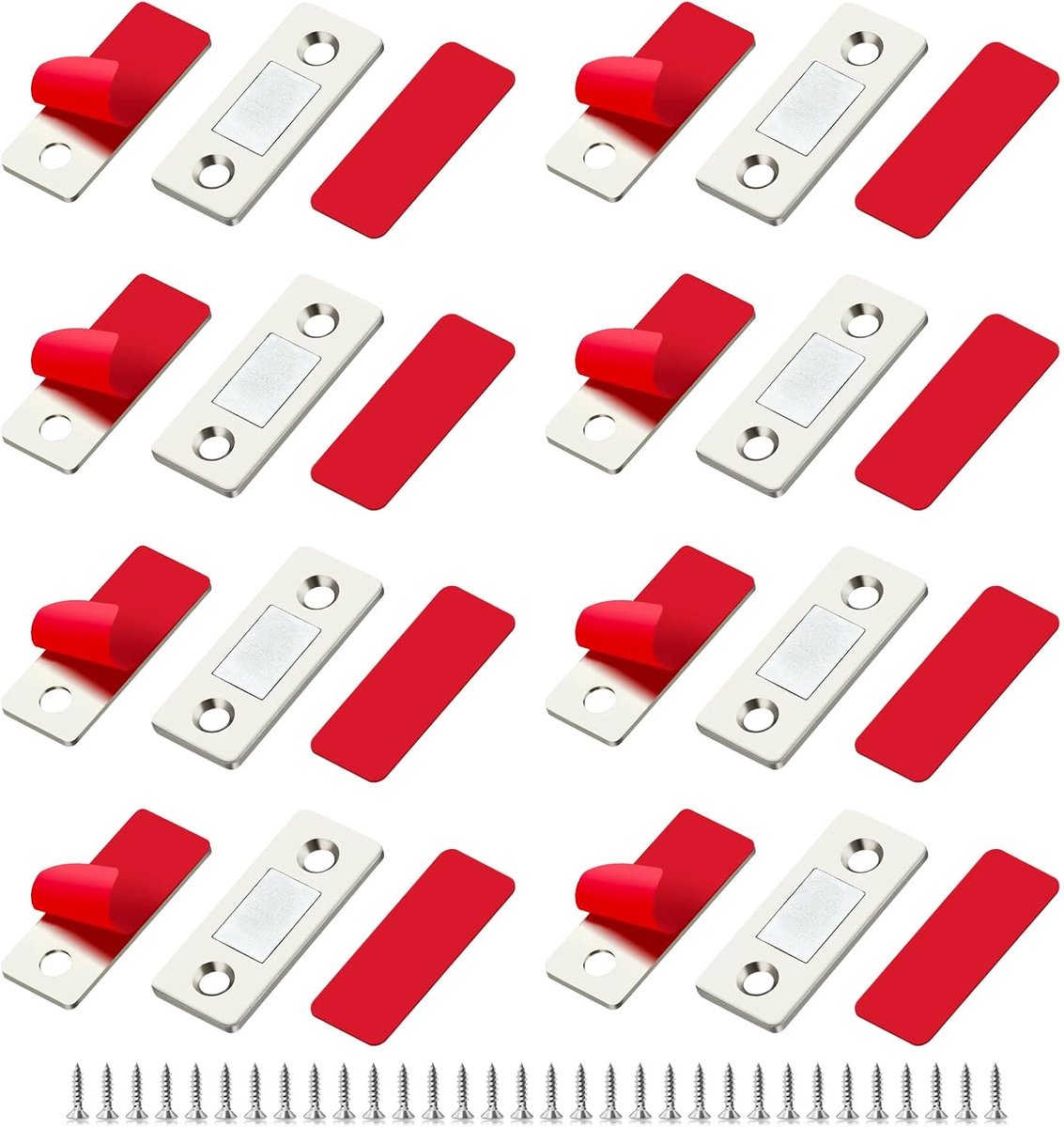 Magneet voor kastdeuren, 8 stuks ultradunne deurmagneet, roestvrijstalen magneten voor kasten, zelfklevende magneetvergrendeling voor keukenkasten, laden en kleerkasten, zilver