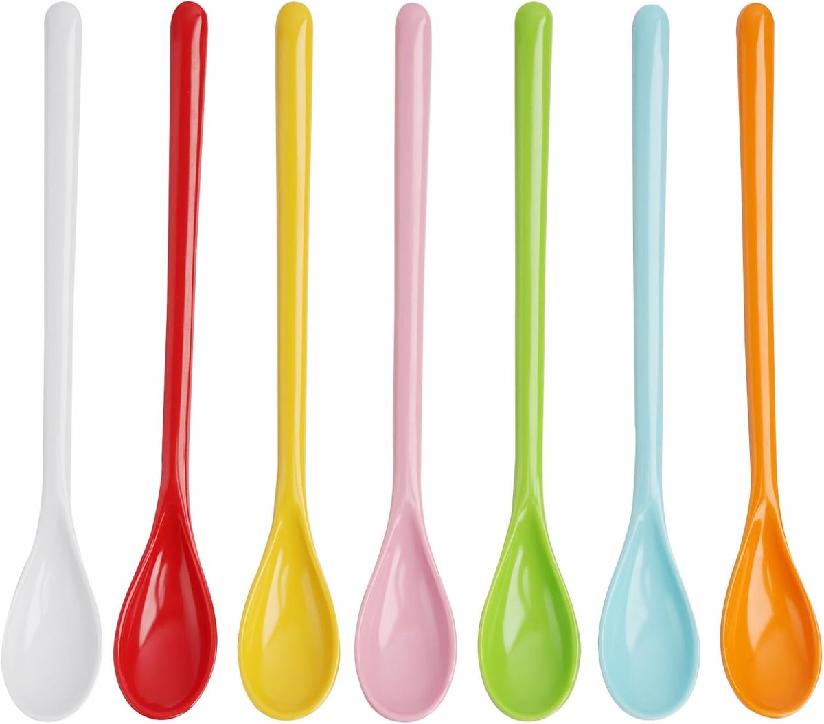 Lepelset, 7 Stuks Lange Steel Plastic Eierlepels, Anti-Drup Jam Lepels, Kleurrijke Kleuren, Ideaal voor Yoghurt, IJs, Koffie, Dranken, Thuiskeuken en Catering
