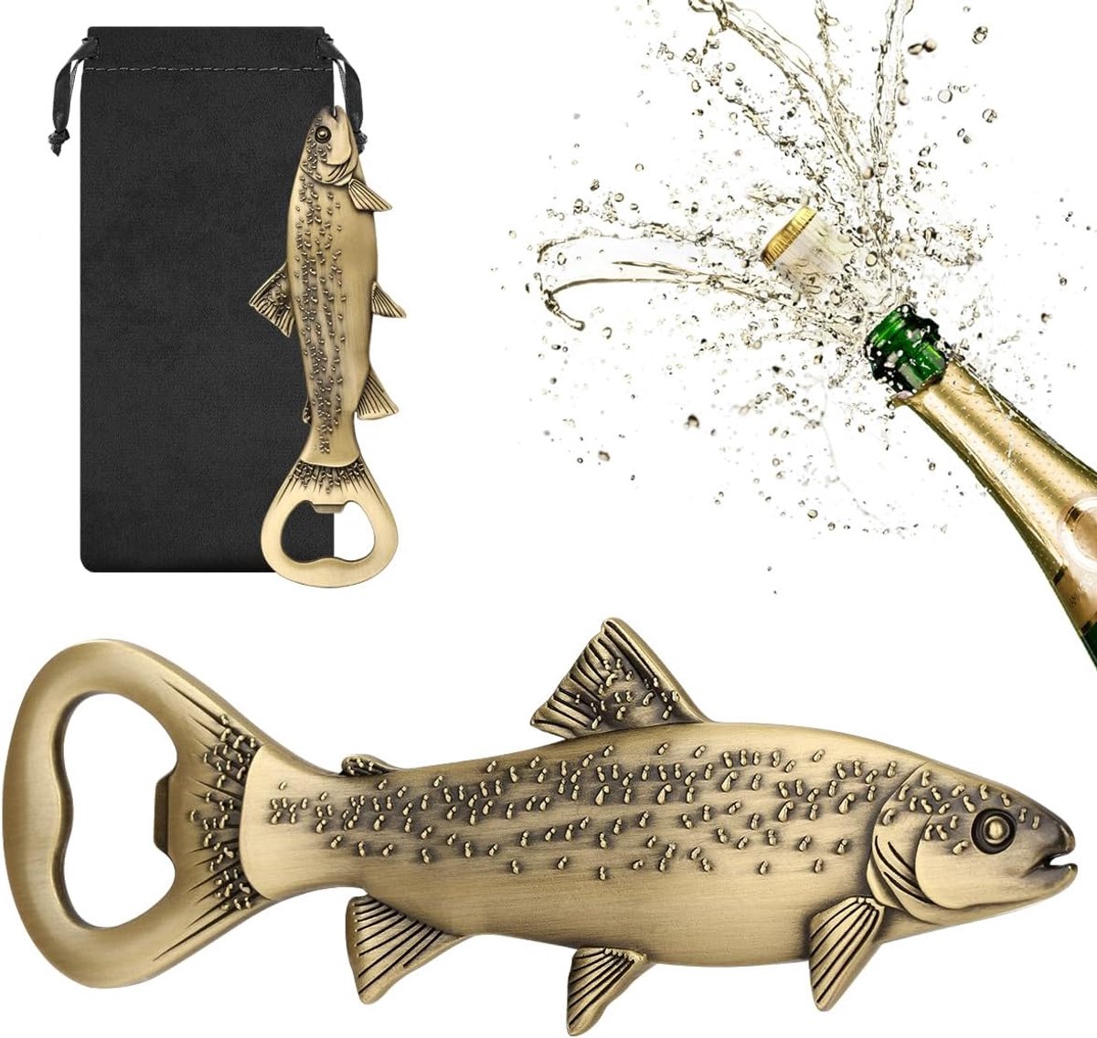 bier flesopener vis, biercadeaus voor vissers, cadeau-idee hengel accessoires, visdecoratie geschenken voor vissers mannen, vaderdagcadeau kerstcadeaus voor vissers mannen, brons