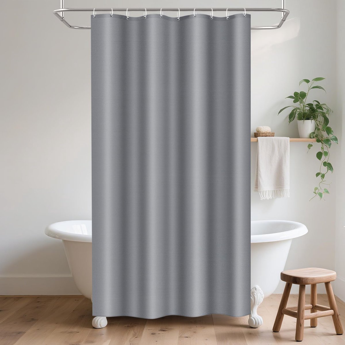 150x200 Badgordijn Polyester Textiel, Douchegordijn Anti-schimmel voor Badkamer, Gordijn voor Badkuip Douche uit Stof Waterdicht Wasbaar, Douchegordijn met 10 Haken Lichtgrijs