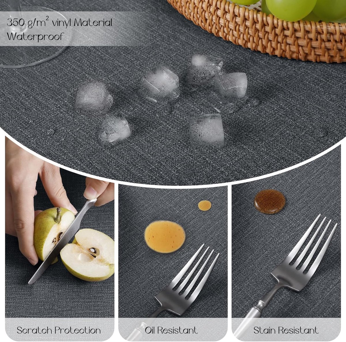 kleine wasdoek tafelkleed rond 100 cm met zoom linnenlook Antraciet Outdoor tafelkleed weerbestendig waterdicht tuintafelkleed tafelkleed voor buiten, balkon, salontafel, tuin, terras