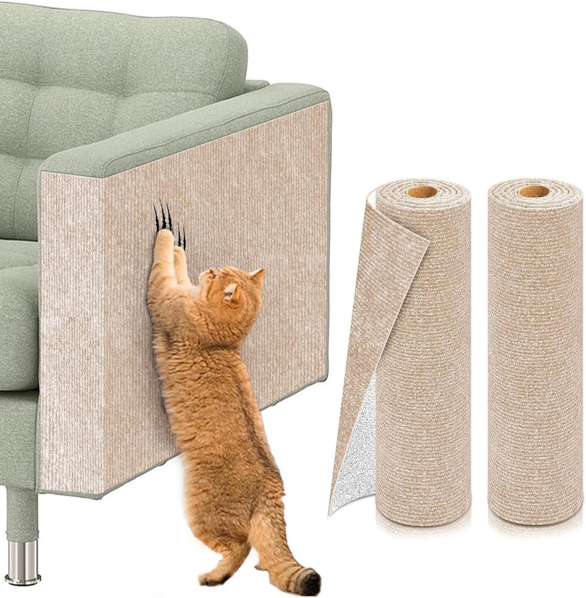 krabmat voor katten, 2 stuks, bank- en meubelbeschermer, anti-kras, DIY klimmat voor katten, voor op de bank, muur en deuren (Beige, 40 * 100)