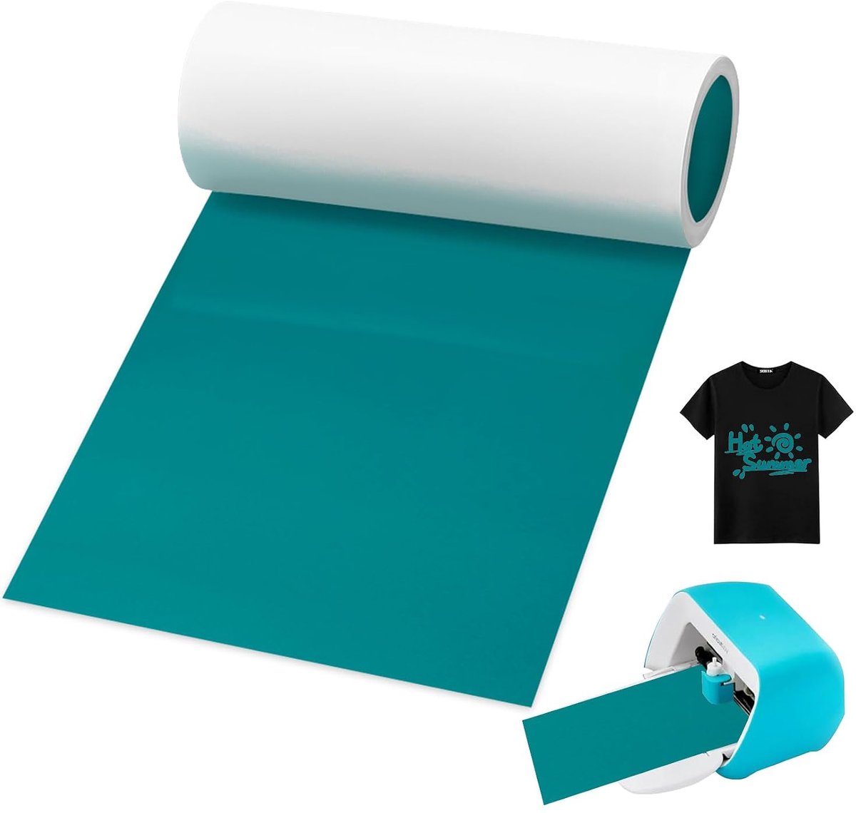 Joy Smart Iron On Vinyl Turkoois Voor Stoffen, 14cm x 300cm PU Heat Transfer Vinyl Zonder Snijmat Nodig, Circut Joy Opstrijkbare Flex HTV Voor Stoffen, T-Shirts (Turkoois)