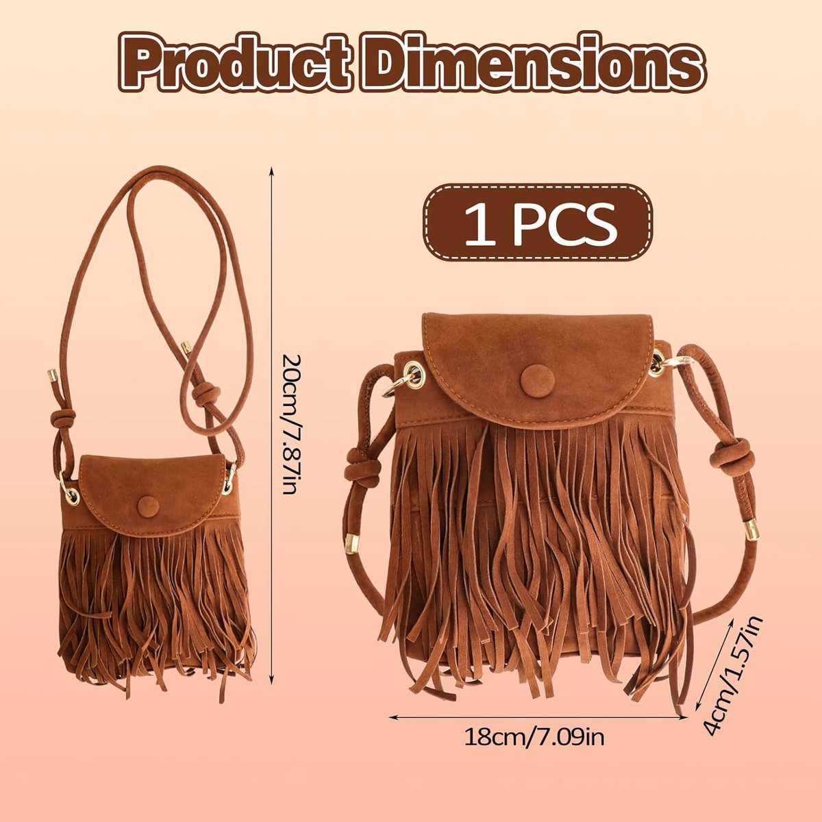 Boho Kwastje Handtas Vintage Schoudertas 70's Zacht Suède Kwastje Kwastje Hippie Bruin Festival Party Reizen Retro
