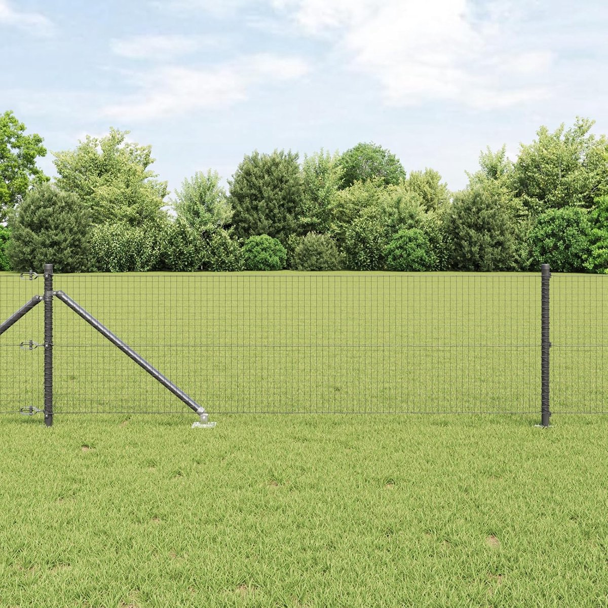 Gelaste draadomheining met 13 spike-posts, grijs, 0,8 x 50 m staal, tuinhek, draadomheining voor hekken, groentebedden, kippenren, weideperceel, 3352232