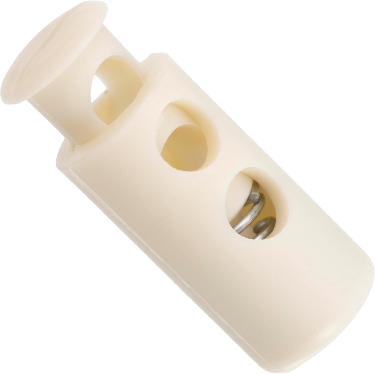 - Lot van 12 veer-gecoreerde cilindrische stop-kordons met 2 gaten - stop voor het vastzetten van de koord - opening 3.5 mm - van plastic - kleur ecru