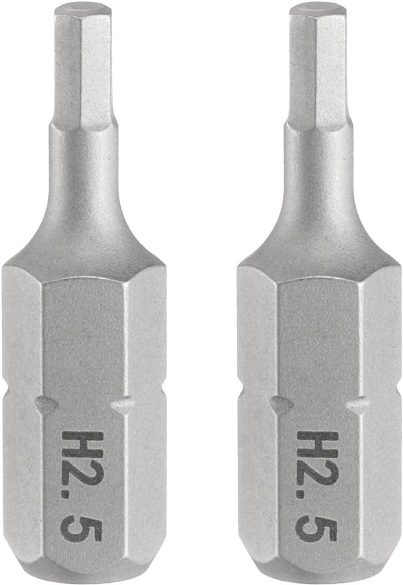 2 stuks H2,5 zeskantige schroevendraaierbit 1/4 inch zeskantschacht 25 mm / 1 inch lengte magnetische zeskantige kop Hex bits S2 staal bitset voor elektrische schroevendraaier
