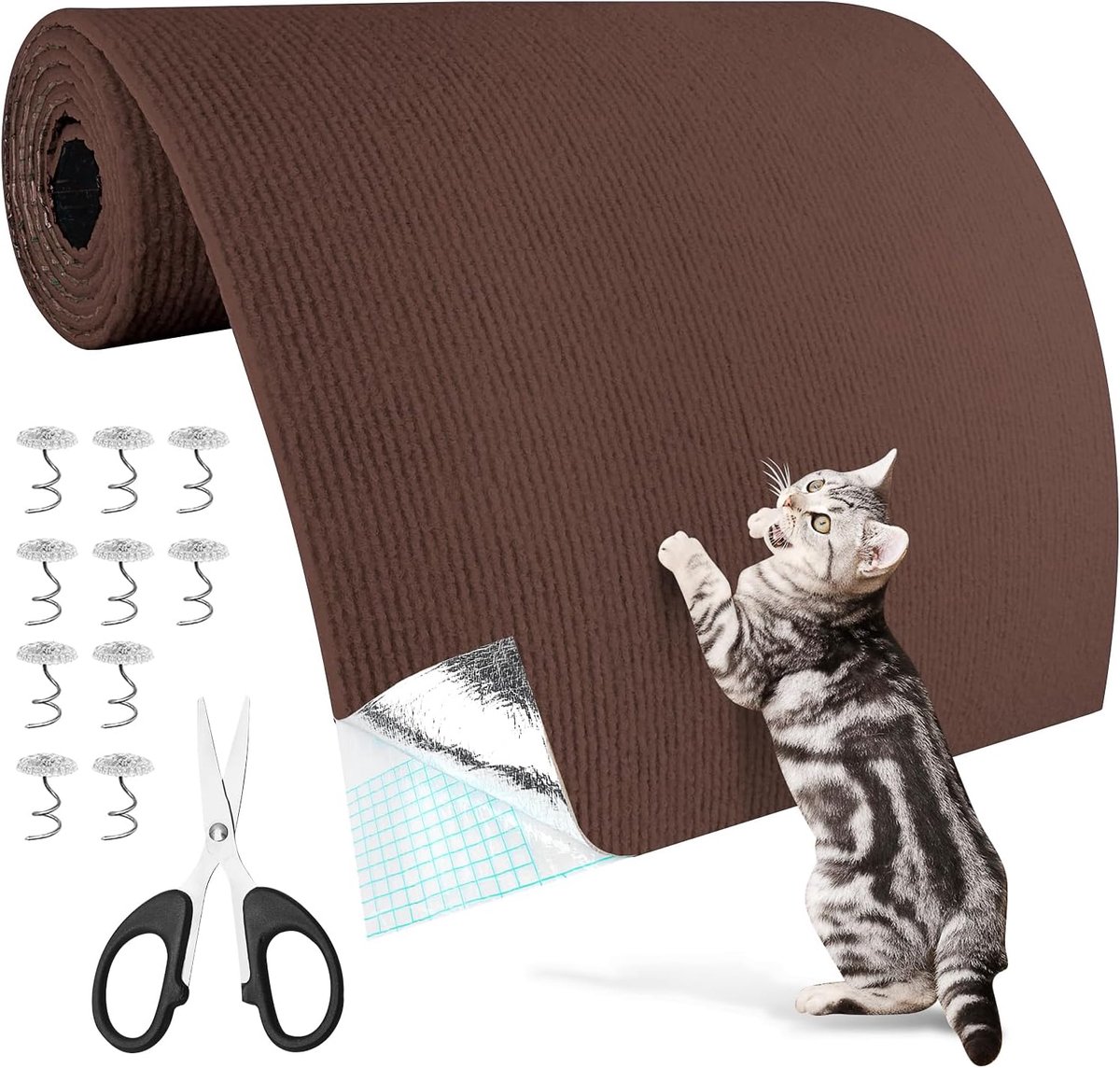 Krabtapijt voor katten, 200 x 40 cm, om te knutselen, krassen, muur, arm, bank, krassen voor banken, meubels en muren (donkerbruin, 200 x 40 cm)