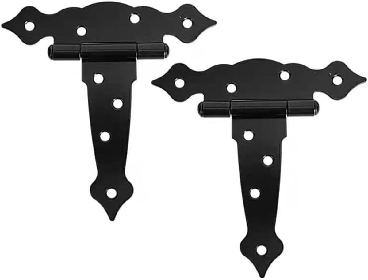 Scharnieren voor schuren, houten poort, riemen, deur, schuurpoort, scharnieren, zwart smeedijzeren beslag, roestvrij (12,7 cm)