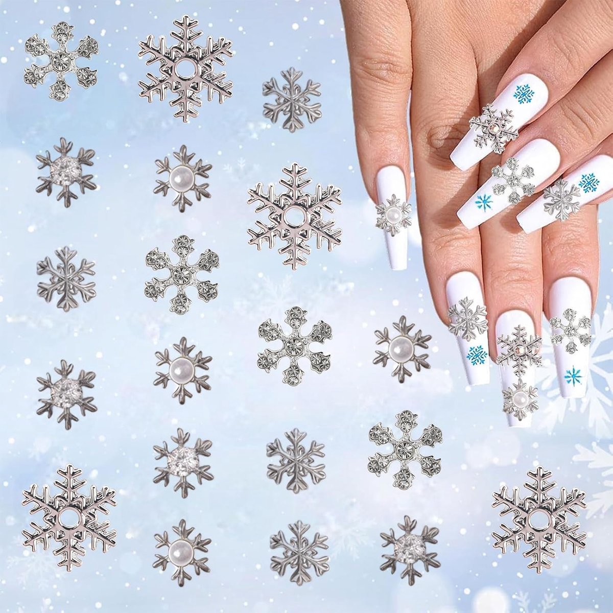 Sieraden, zilveren sneeuwvlok-nagel-strass voor nagelkunst, lieve winter-parel-nagelaccessoires, feestelijke sneeuwvlok-blinkende nagel-sieraden