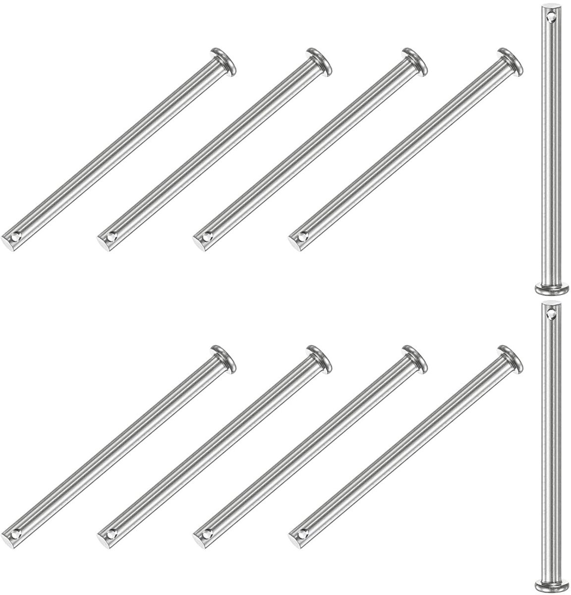 METERXITY Set van 10 vorkpennen met één gat, M6 x 90 mm, platte koppennen van roestvrij staal 304, herbruikbare verbindingsscharnierpennen