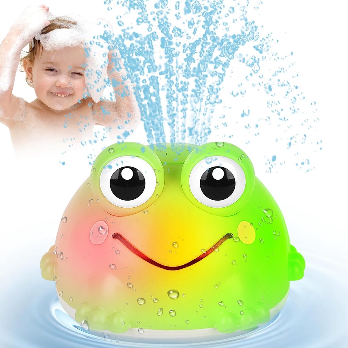 Giochi Babybadje, kikkerspeelgoed, badkuip voor kinderen, automatisch, oplaadbaar, speelgoed voor badkamer met ledlicht, speelgoed voor of zwembad voor 1-6 jaar