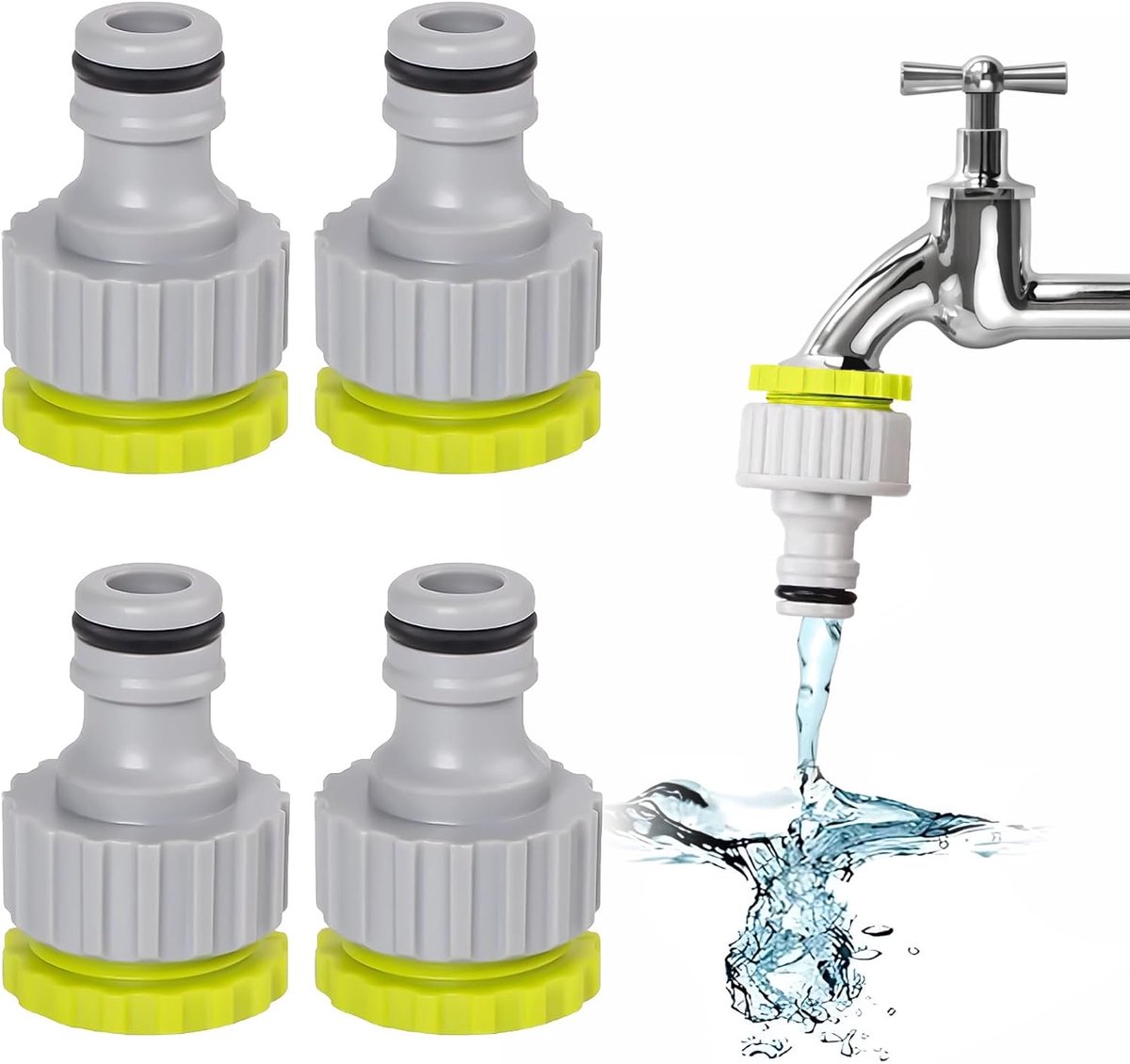 4 stuks kraanadapters, kraanadapter, 1/2 inch 3/4 inch 2-in-1 slangaansluiting, tuinkraanverbinder, voor keuken, outdoor, tuin, waterkraanaansluiting