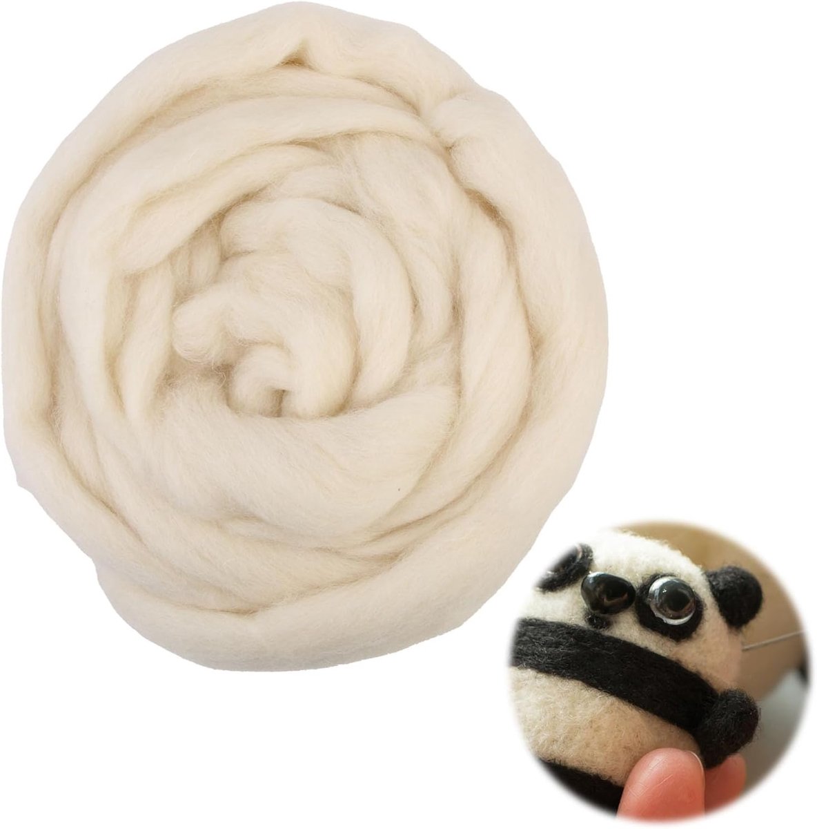 100 g ecru viltwol, ideaal voor naaldvilten. Zacht en van hoge kwaliteit, perfect voor je knutselprojecten, knutselcreaties en gepersonaliseerde decoraties