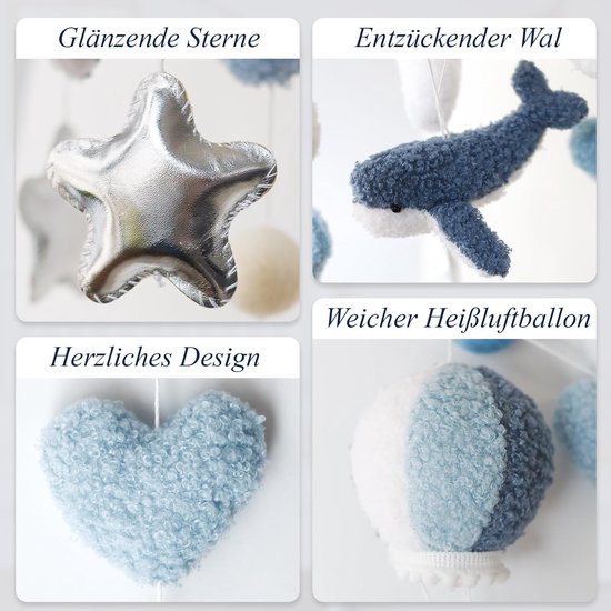 Mobiele babywindgong, 3D-walvis, heteluchtballon, mobiel babybed, bedbel, hanger, kinderkamer, babykamer, decoratie, pasgeborenen, cadeau voor baby's, jongens en meisjes — afbeelding 2