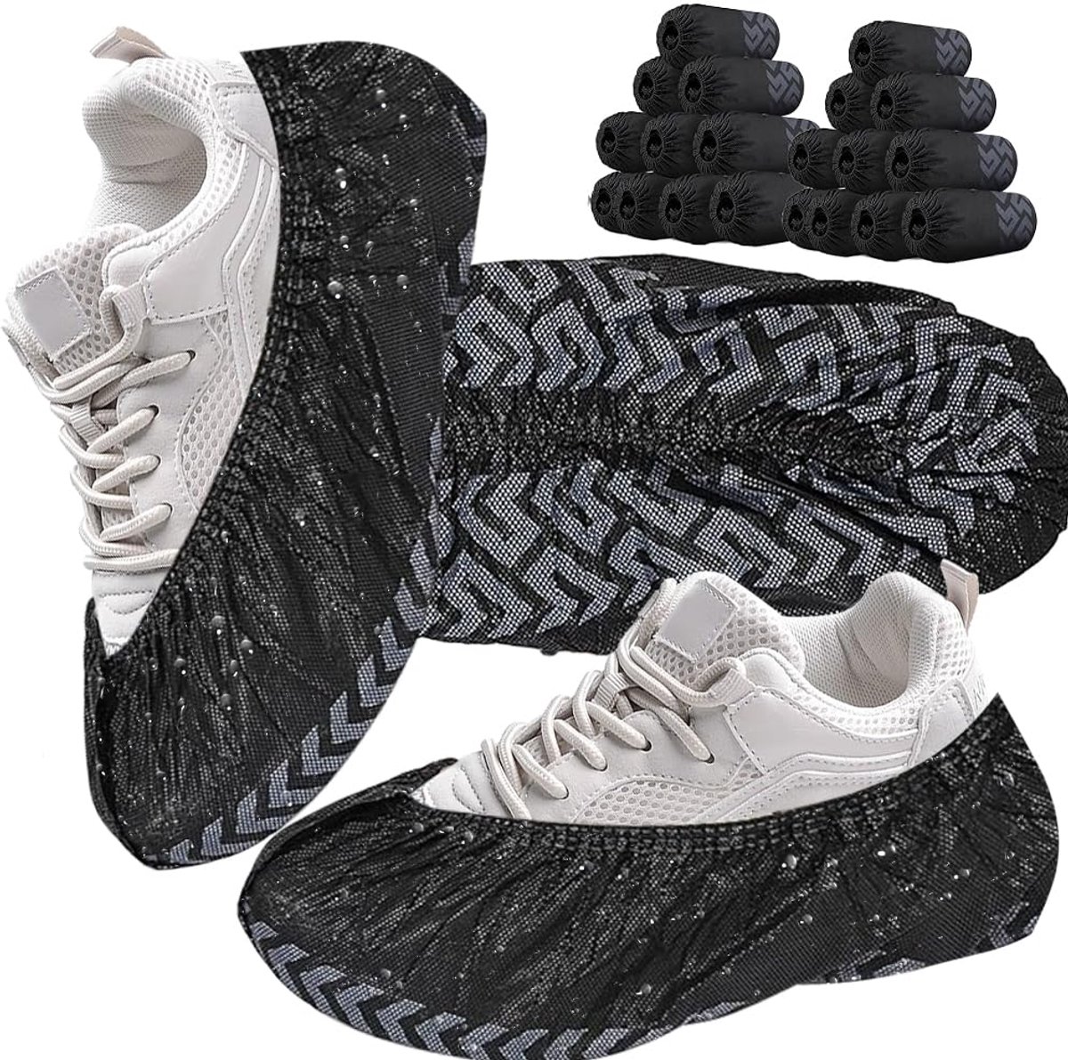 Schoenovertrek, zwart, vliesstof, 100 x, antislip overschoenen met loopstrepenpatroon, wegwerpschoenovertrek, duurzame schoenhoezen, scheurvast voor binnen en buiten, 45 x 17 cm