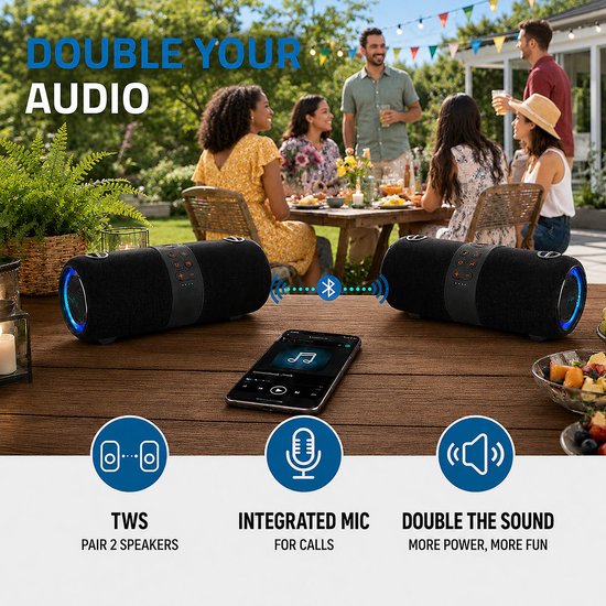 Nedis Bluetooth-Speaker - Maximale batterijduur: 6.5 uur - Handheld Ontwerp - 40 W - Stereo - Ingebouwde microfoon - IPX6 - Koppelbaar - Zwart van Nedis — afbeelding 4
