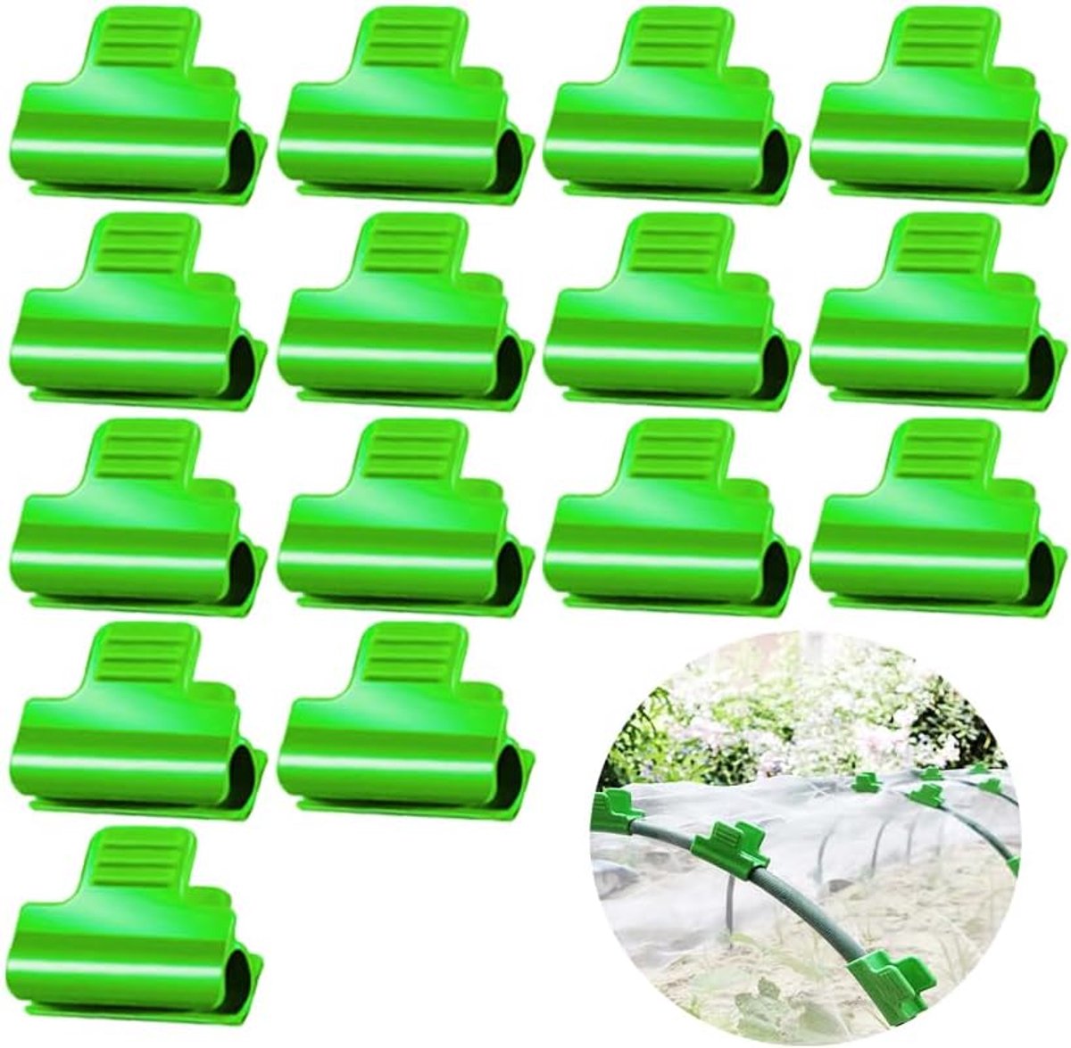 Klemmen, 25 mm tuinhoepels clips, groene folie, rijafdekking, tunnel, plantenframe, schaduwgaas, stangclip voor bevestiging van kasframe, schuilplaatsen, tuinnet (24-26 mm