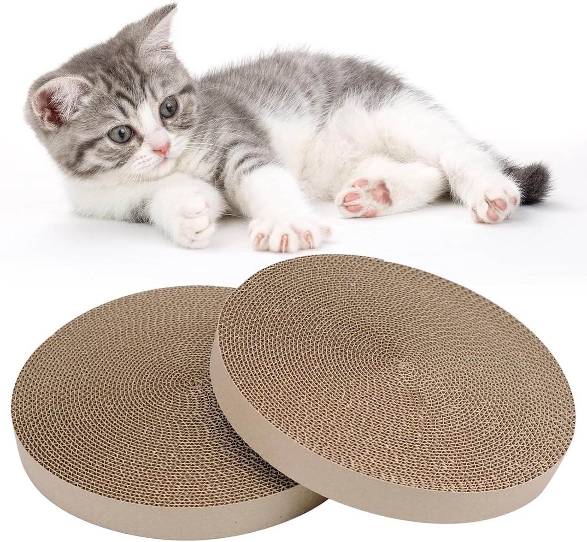 Krabmat voor katten, karton voor katten, 2 stuks ronde kattenkrabber navulverpakking, herbruikbaar golfkarton kattenkrabber