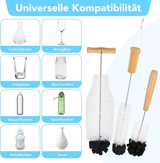3 Stuks Flessenborstel voor Glazen Flessen, Reinigingsborstel compatibel met SodaStream Glazen Flessen, Krasbestendige Flessenreiniger voor Glazen Karaf, Babyflessen, Drinkflessen — afbeelding 5