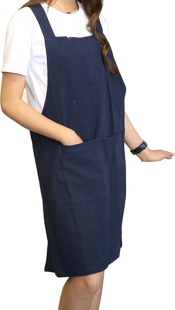 Schorten in Japanse stijl, minimalistische katoen/linnen schorten met zakken, schuren met X-furmige trucks, ideaal voor koken en grillen, voor tuinieren, ontspannen en meer