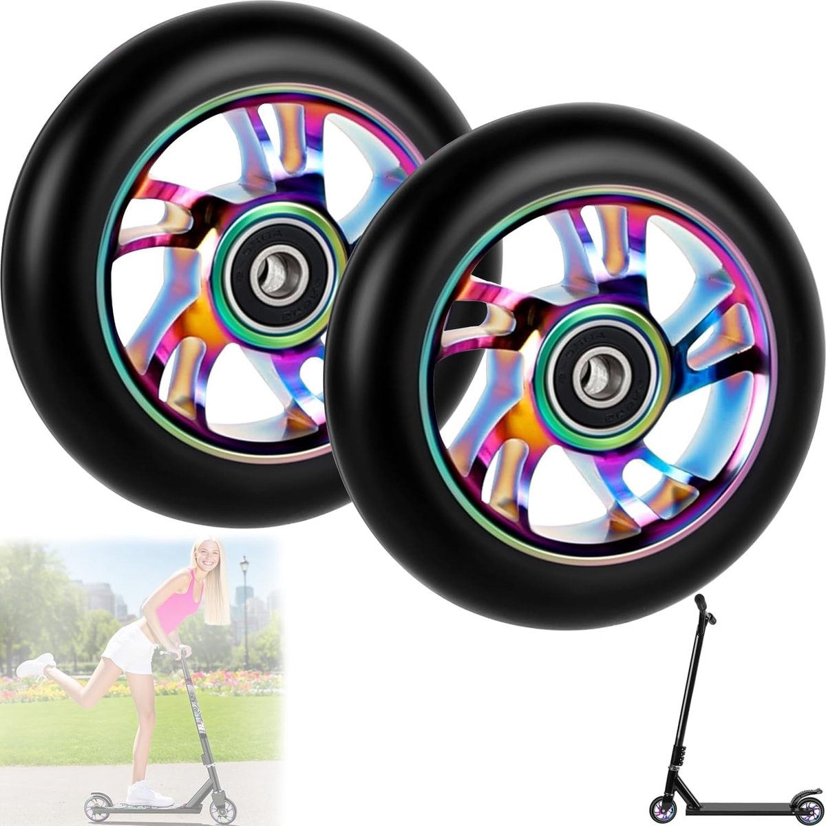 Scooter wielen, 2 stuks reservewielen voor scooters, 100 mm stepbanden met ABEC, aluminium scooterbanden 88A, favoriet van professionele skateboarders, geschikt voor alle scooters
