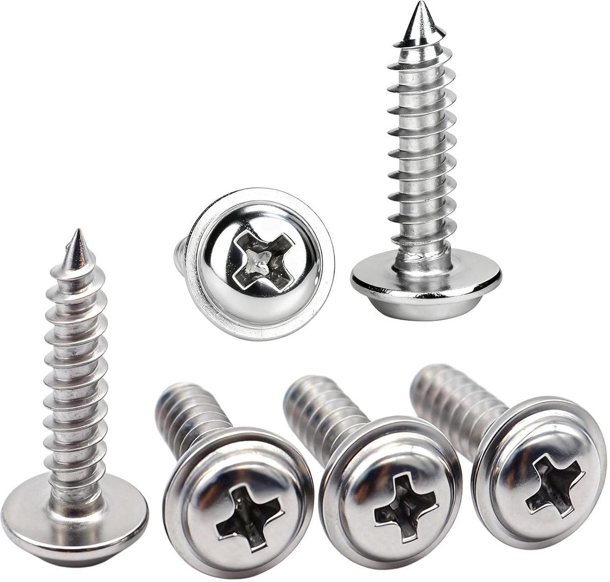 20 Stuks M6x40mm Zelfsnijdende Schroeven Ronde Kop Sluitring | Roestvrij Staal A2 V2A 304,Brede Drukverdeling,Stevige Bevestiging,voor Hout,Meubels,Reparatie en Doe-het-Zelf