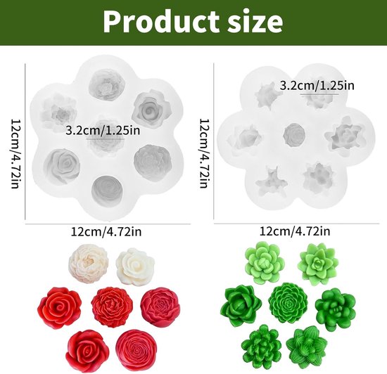 14-delige siliconen vorm, vetplanten, 3D-kaarsvorm, bloemen, gietvormen, epoxyhars, vormen voor het maken van handgemaakte geurkaarsen, zeep, chocolade, gips, harshandwerk — afbeelding 2