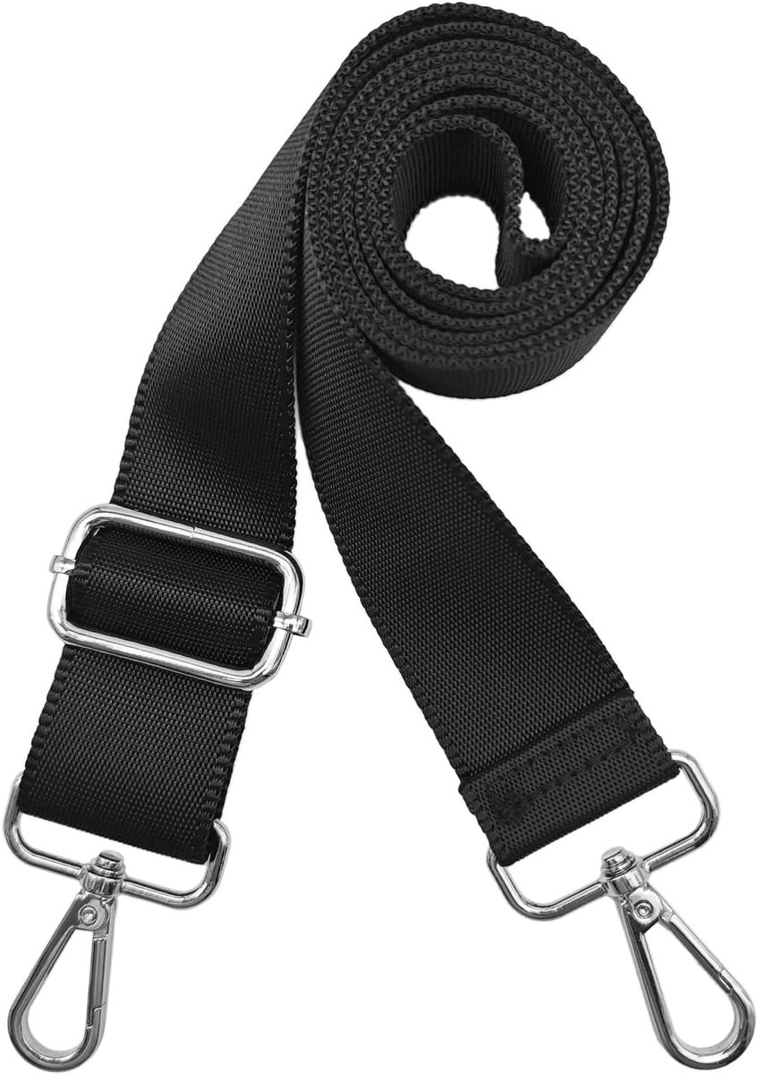 Verstelbare Vervangbare Schouderriem voor Tas, Zwarte Schouderriem 80-140 cm met Zilveren Karabijnhaken, 3,8 cm Breed, voor Laptoptas, Schoudertas, Aktetas en Reistas