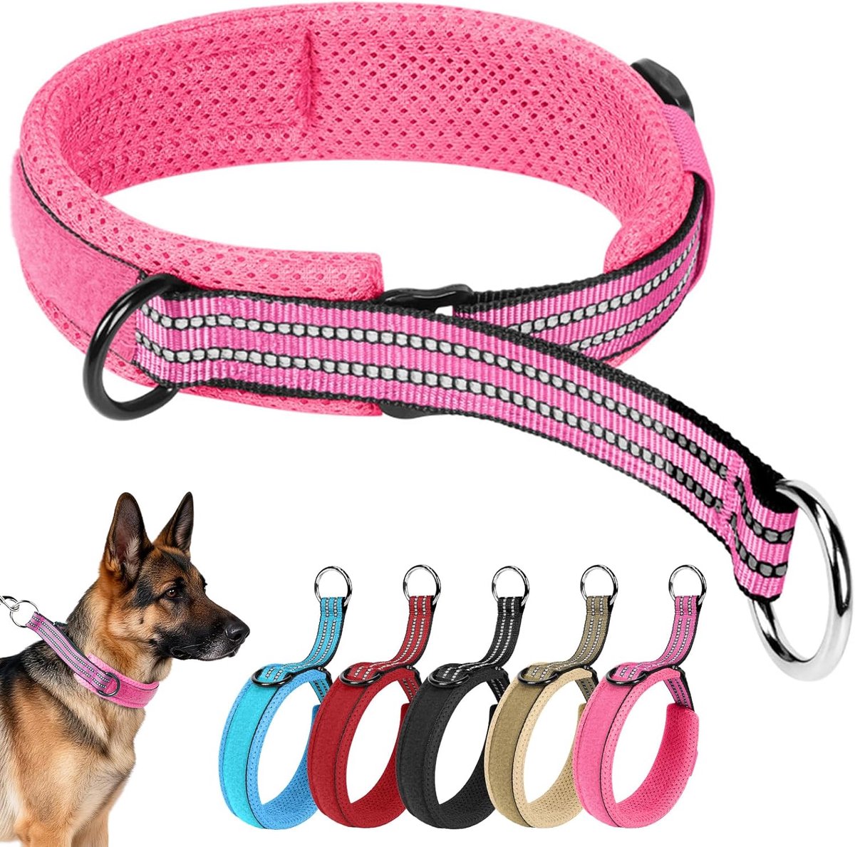 anti-trek hondenhalsband, reflecterende Martingale halsband, verstelbare nylon anti-trek halsbanden, zacht gevoerd voor wandeltraining, brede P-halsband voor middelgrote