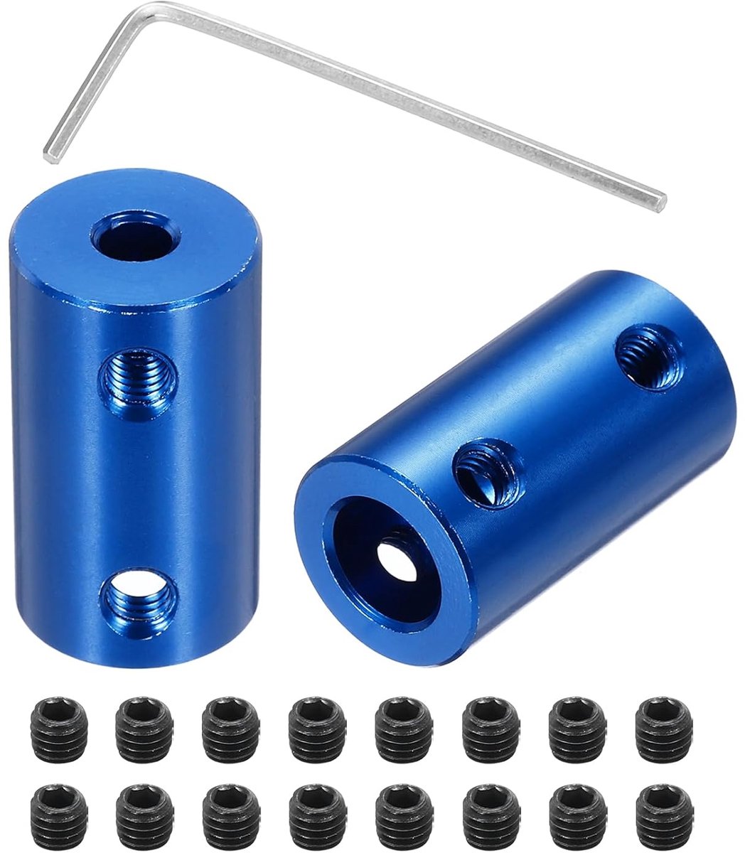 Stijve schroefkoppeling 4 mm tot 8 mm askoppeling connector L 25 mm x D 14 mm stalen verbindingsstuk stijve koppeling set voor 3D-printer DIY encoder met 16 schroeven, 4 stuks