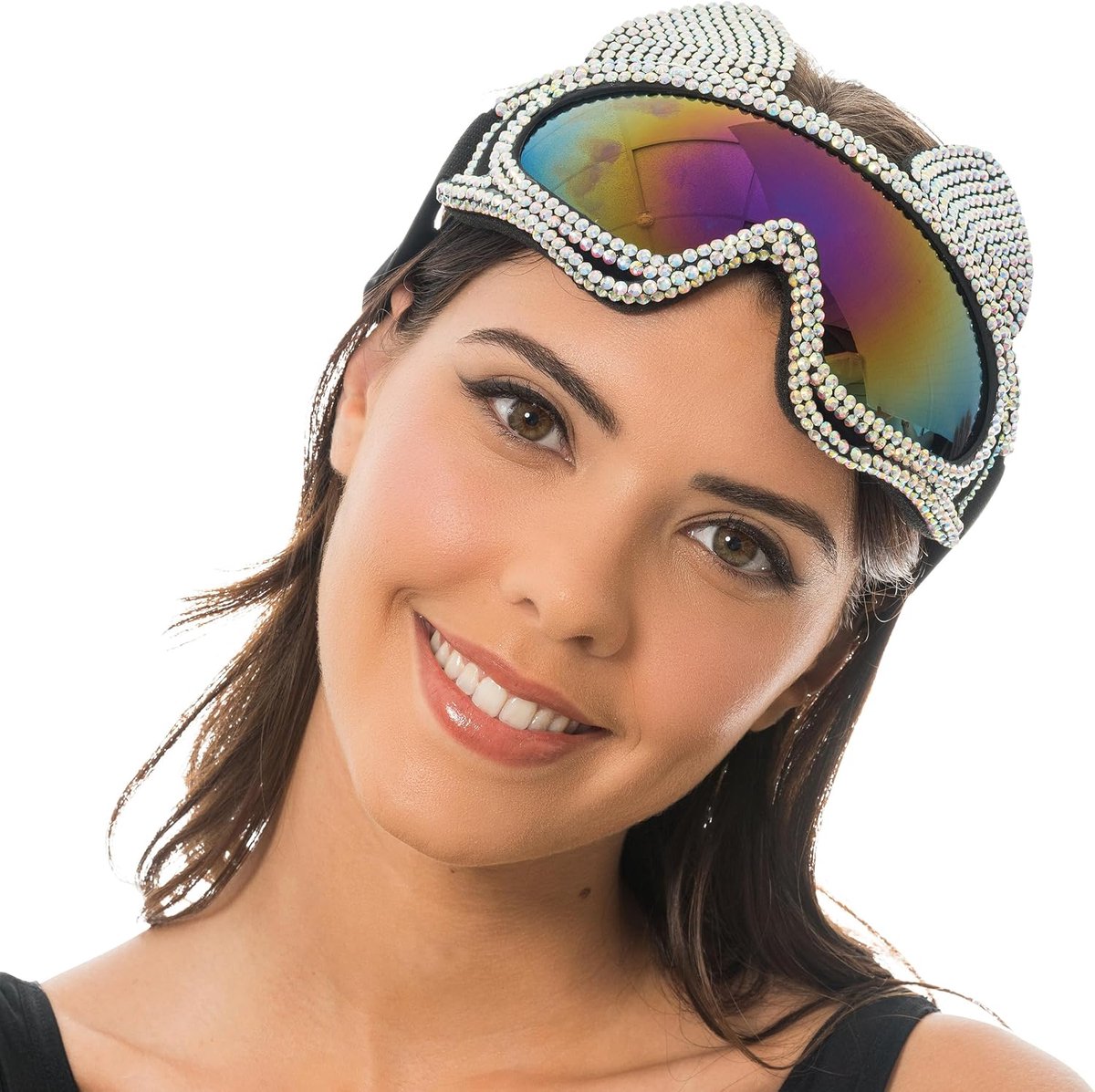 - skibril met kattenoren, strassbril voor dames | Accessoire voor carnaval, après-ski en festivals, glitterbril met kattenoren en strass-steentjes