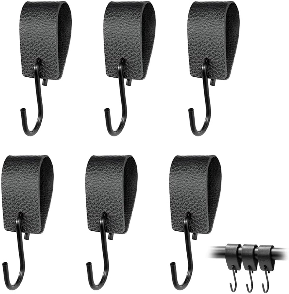 S-haken met leren gesp, 6 stuks, metalen haken met leren gesp, campinghaken van leer, haken en haken van leer, hangers van leer voor keuken, kast