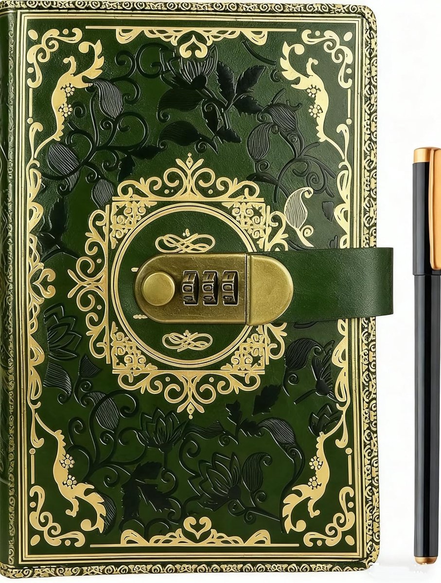 dagboek met slot, vintage lederen dagboek met slot, 200 pagina's gelinieerd papier notitieboek met pen, geheim dagboek met combinatiewachtwoord, vergrendeld dagboek voor vrouwen, meisjes, reizen