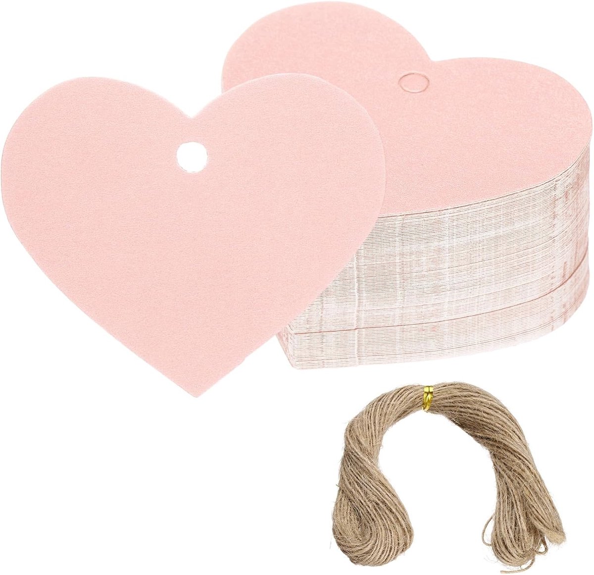 Cadeaulabels met koord, 200 stuks hartvormige blanco papieren labels, geschenkverpakking, hangende etiketten met jute touw voor verjaardagsfeestjes bruiloft Valentijnsdag doe-het-zelf
