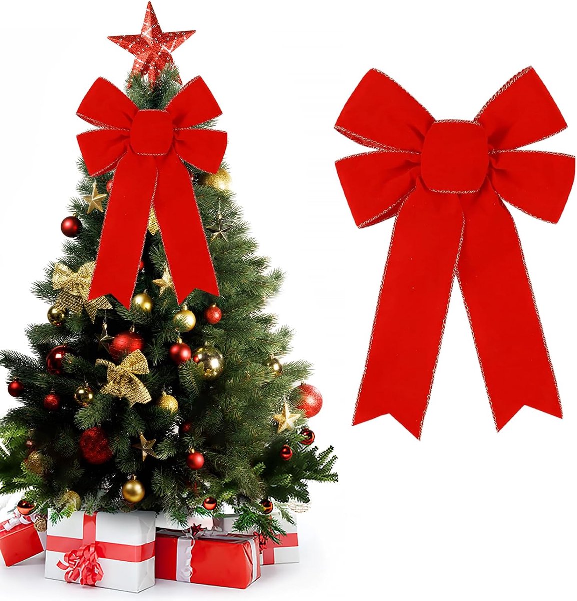 Strikken, 1 stuk rode strik voor kerstboom, 33 × 23 cm fluwelen strikken, kerstbomen, rode strik voor slingers, geschenkdozen, raam (1 stuk)