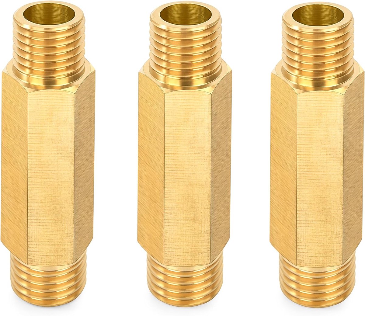 3 slangaansluitingen van messing voor verlenging, 1/4 inch x 1/4 inch mannelijke adapter met nippel van 60 mm lengte, converter voor water, olie, lucht